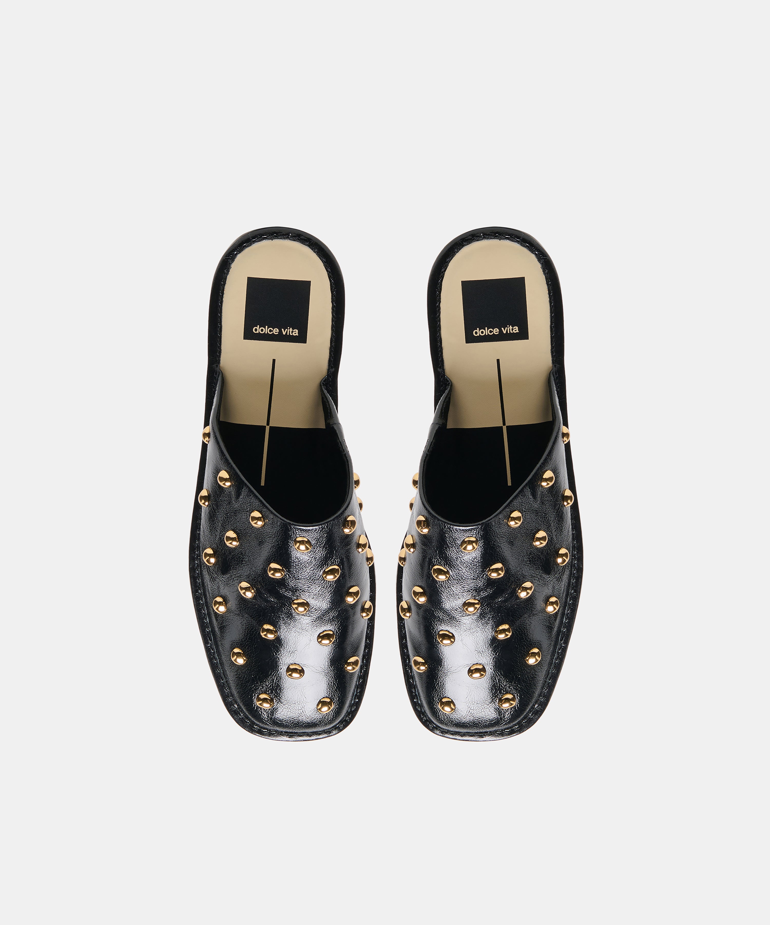 PHIRA STUD FLATS BLACK LEATHER